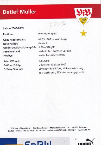 Autogramm Fussball | VfB Stuttgart | 2008 | Detlef MÜLLER