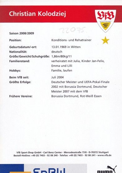Autogramm Fussball | VfB Stuttgart | 2008 | Christian KOLODZIEJ