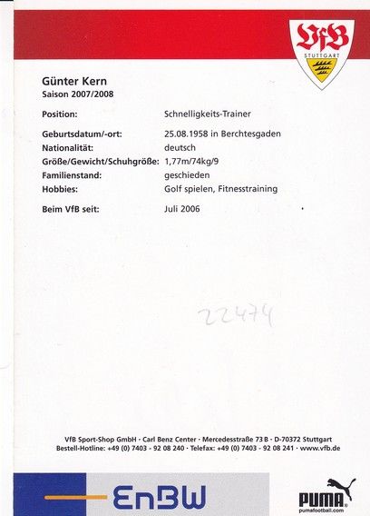 Autogramm Fussball | VfB Stuttgart | 2007 | Günter KERN