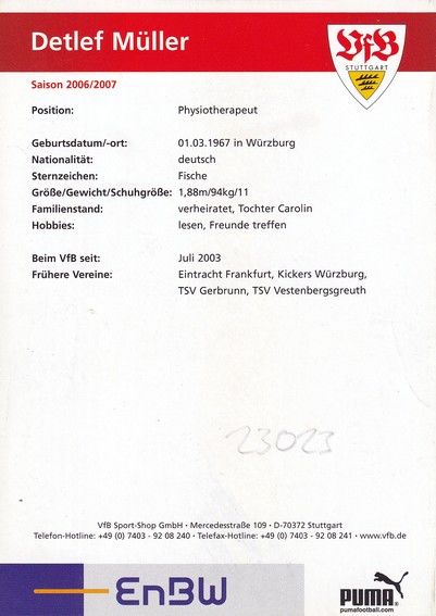 Autogramm Fussball | VfB Stuttgart | 2006 | Detlef MÜLLER 