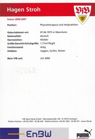 Autogramm Fussball | VfB Stuttgart | 2006 | Hagen STROH
