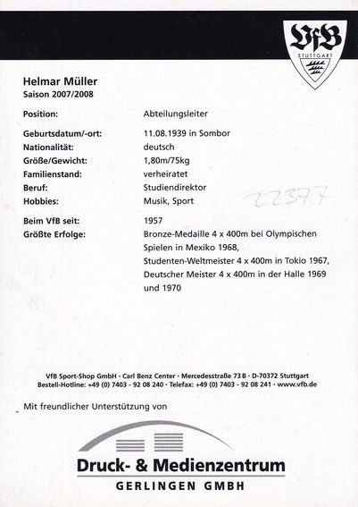 Autogramm Fussball | VfB Stuttgart II | 2007 | Helmar MÜLLER