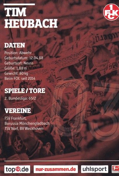 Autogramm Fussball | 1. FC Kaiserslautern | 2016 | Tim HEUBACH