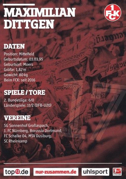 Autogramm Fussball | 1. FC Kaiserslautern | 2016 | Maximilian DITTGEN