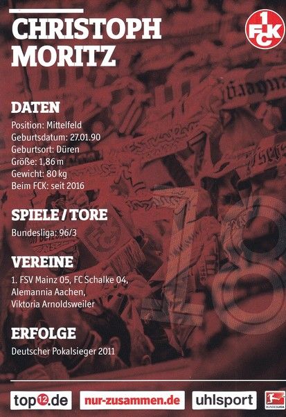 Autogramm Fussball | 1. FC Kaiserslautern | 2016 | Christoph MORITZ