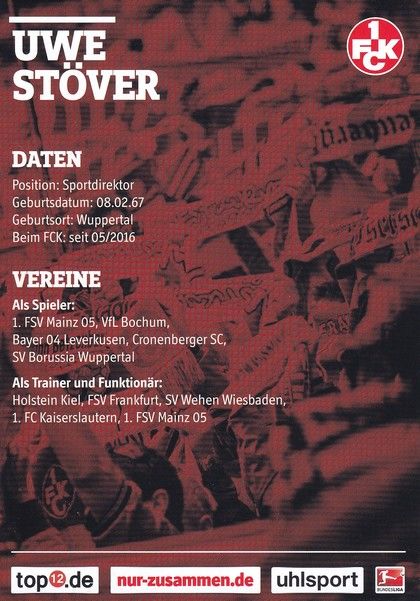 Autogramm Fussball | 1. FC Kaiserslautern | 2016 | Uwe STÖVER