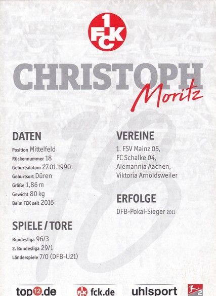 Autogramm Fussball | 1. FC Kaiserslautern | 2017 | Christoph MORITZ