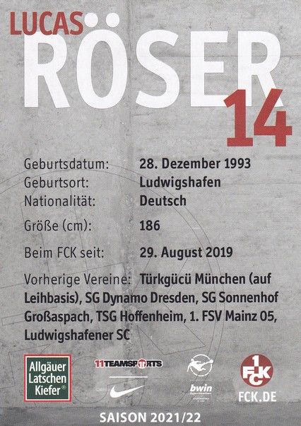 Autogramm Fussball | 1. FC Kaiserslautern | 2021 | Lucas RÖSER