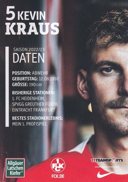Autogramm Fussball | 1. FC Kaiserslautern | 2022 | Kevin KRAUS