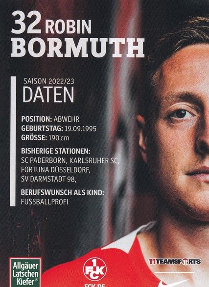 Autogramm Fussball | 1. FC Kaiserslautern | 2022 | Robin BORMUTH