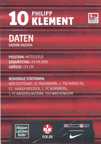 Autogramm Fussball | 1. FC Kaiserslautern | 2023 | Philipp KLEMENT