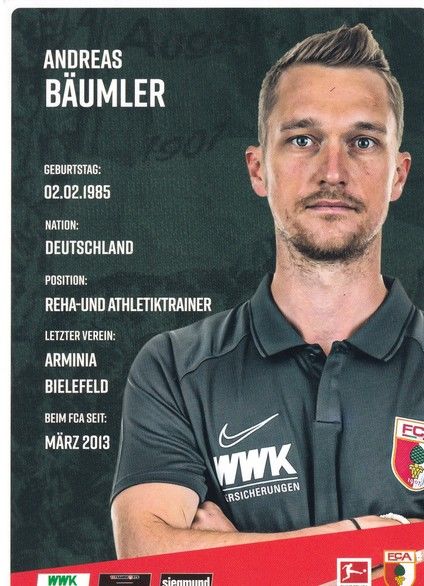 Autogramm Fussball | FC Augsburg | 2020 | Andreas BÄUMLER