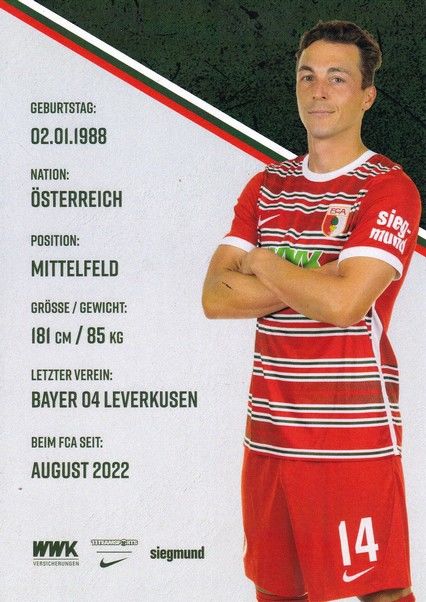 Autogramm Fussball | FC Augsburg | 2022 | Julian BAUMGARTLINGER