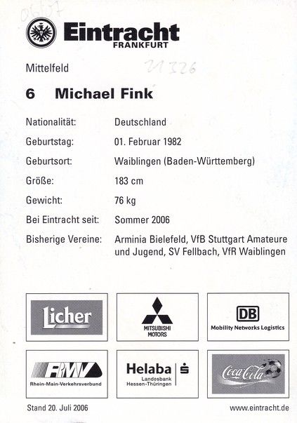 Autogramm Fussball | Eintracht Frankfurt | 2006 | Michael FINK