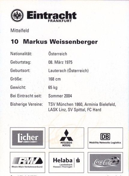 Autogramm Fussball | Eintracht Frankfurt | 2006 | Markus WEISSENBERGER