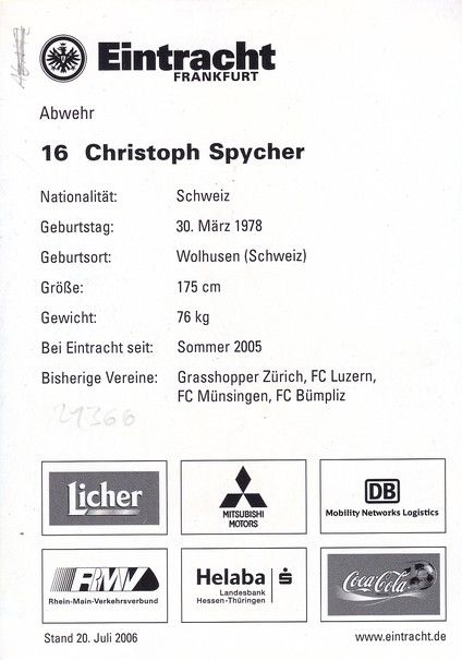 Autogramm Fussball | Eintracht Frankfurt | 2006 | Christoph SPYCHER (2)