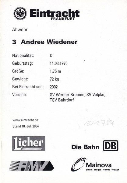 Autogramm Fussball | Eintracht Frankfurt | 2004 | Andree WIEDENER