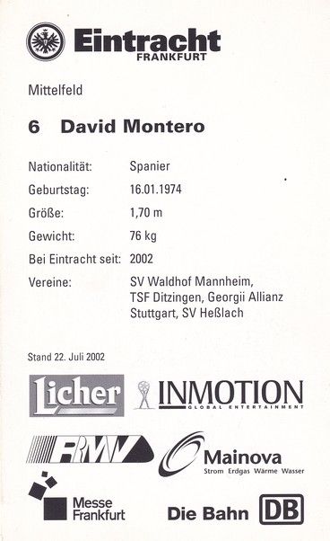 Autogramm Fussball | Eintracht Frankfurt | 2002 | David MONETRO