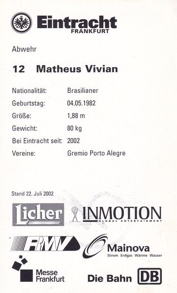 Autogramm Fussball | Eintracht Frankfurt | 2002 | Matheus VIVIAN