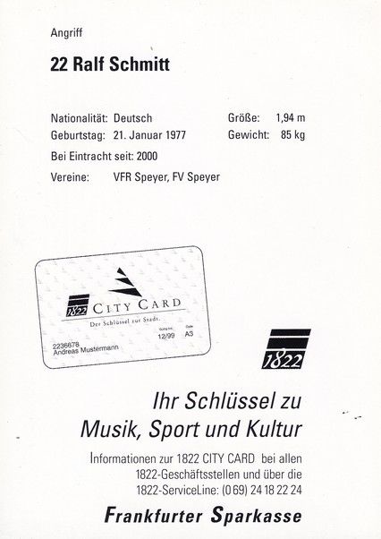 Autogramm Fussball | Eintracht Frankfurt | 2000 | Ralf SCHMITT
