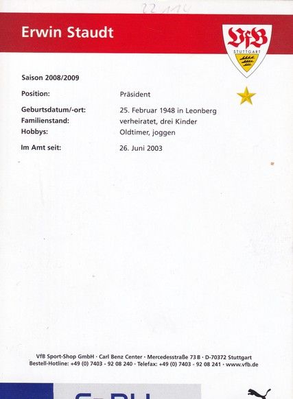 Autogramm Fussball | VfB Stuttgart | 2008 | Erwin STAUDT