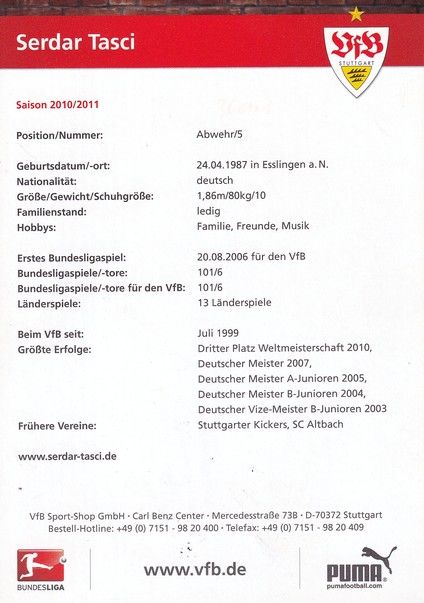 Autogramm Fussball | VfB Stuttgart | 2010 | Serdar TASCI