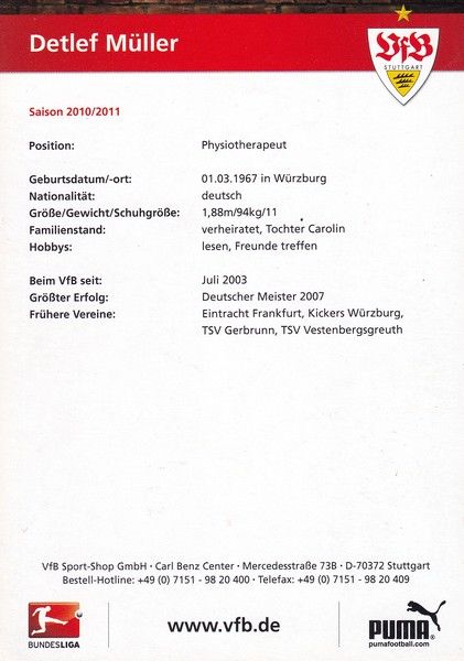 Autogramm Fussball | VfB Stuttgart | 2010 | Detlef MÜLLER