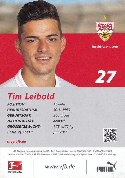 Autogramm Fussball | VfB Stuttgart | 2014 | Tim LEIBOLD