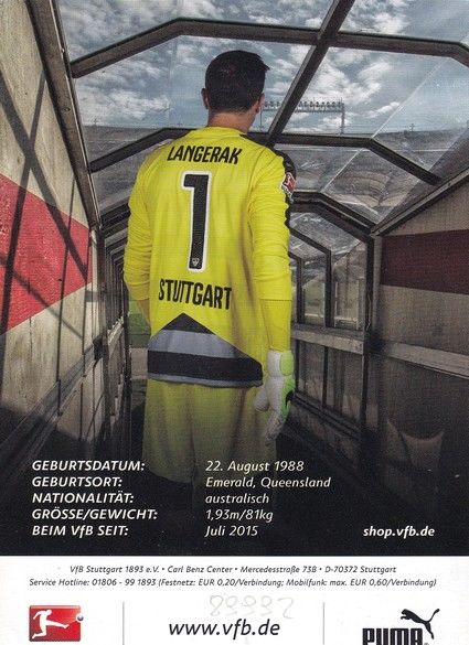 Autogramm Fussball | VfB Stuttgart | 2015 | Mitchell LANGERAK