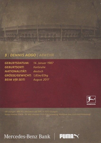 Autogramm Fussball | VfB Stuttgart | 2018 | Dennis AOGO