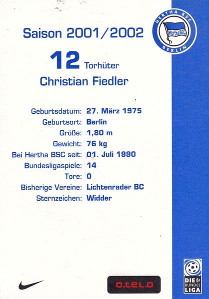 Autogramm Fussball | Hertha BSC Berlin | 2001 o.tel.o | Christian FIEDLER