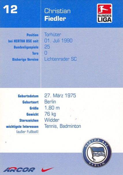 Autogramm Fussball | Hertha BSC Berlin | 2002 | Christian FIEDLER 