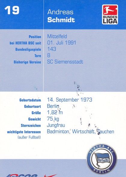 Autogramm Fussball | Hertha BSC Berlin | 2002 | Andreas SCHMIDT 
