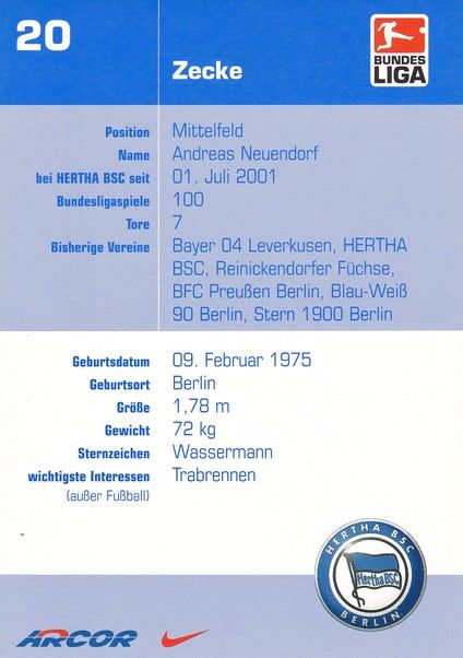 Autogramm Fussball | Hertha BSC Berlin | 2002 | Andreas NEUENDORF