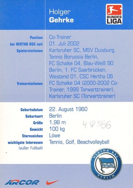 Autogramm Fussball | Hertha BSC Berlin | 2002 | Holger GEHRKE