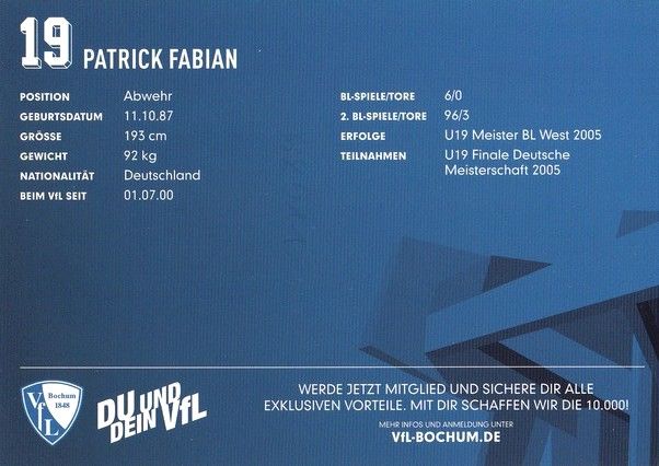 Autogramm Fussball | VfL Bochum | 2016 | Patrick FABIAN