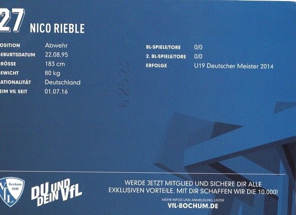 Autogramm Fussball | VfL Bochum | 2016 | Nico RIEBLE
