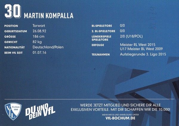 Autogramm Fussball | VfL Bochum | 2016 | Martin KOMPALLA