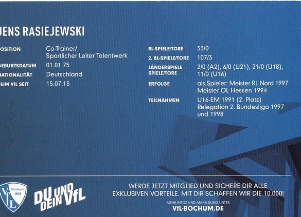 Autogramm Fussball | VfL Bochum | 2016 | Jens RASIEJEWSKI