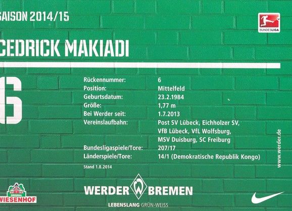 Autogramm Fussball | SV Werder Bremen | 2014 | Cedrick MAKIADI