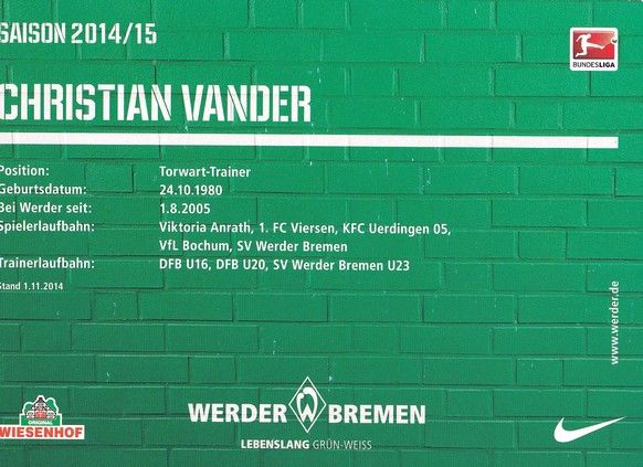 Autogramm Fussball | SV Werder Bremen | 2014 | Christian VANDER