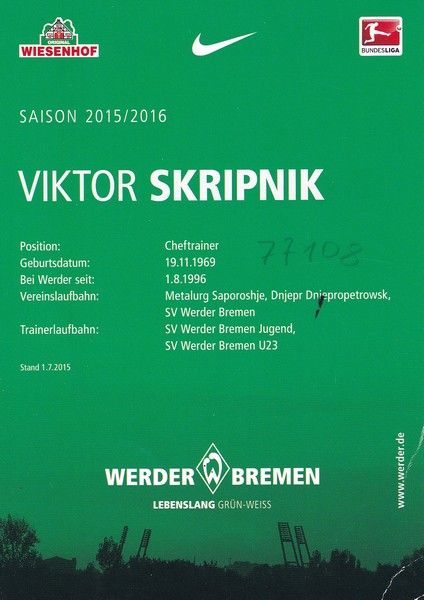 Autogramm Fussball | SV Werder Bremen | 2015 | Viktor SKRIPNIK