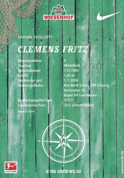 Autogramm Fussball | SV Werder Bremen | 2016 | Clemens FRITZ