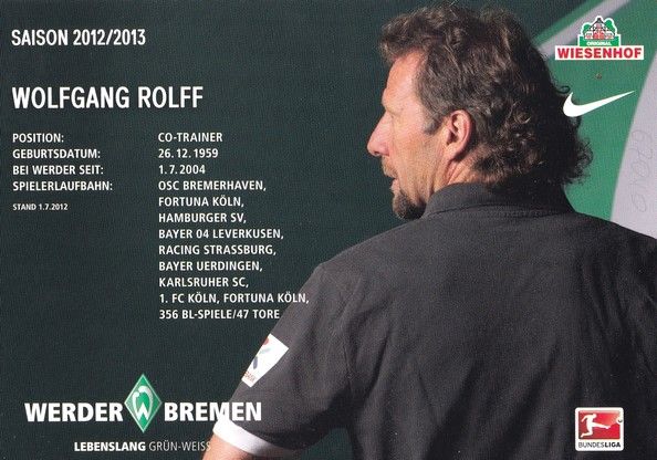 Autogramm Fussball | SV Werder Bremen | 2012 | Wolfgang ROLFF