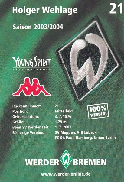 Autogramm Fussball | SV Werder Bremen | 2003 | Holger WEHLAGE
