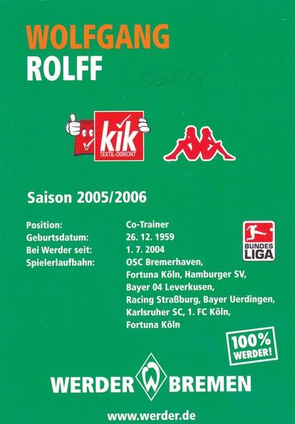 Autogramm Fussball | SV Werder Bremen | 2005 | Wolfgang ROLFF