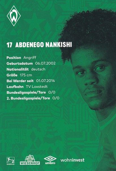 Autogramm Fussball | SV Werder Bremen | 2021 | Abdenego NANKISHI