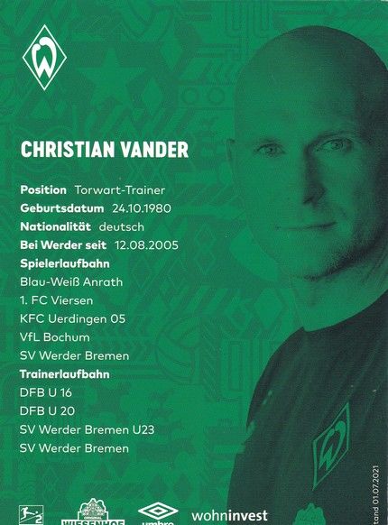 Autogramm Fussball | SV Werder Bremen | 2021 | Christian VANDER