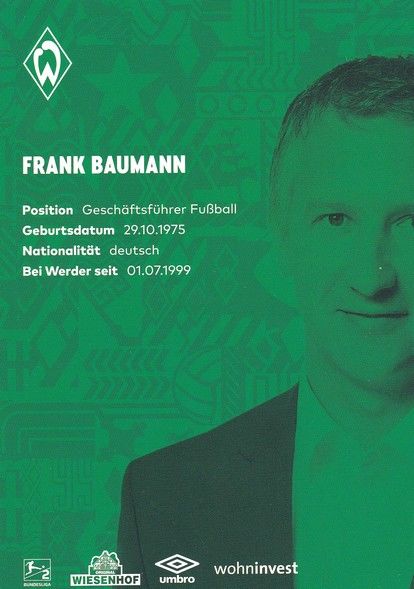 Autogramm Fussball | SV Werder Bremen | 2021 | Frank BAUMANN