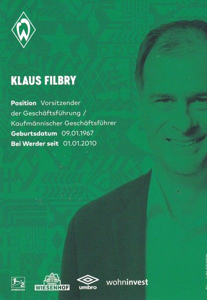 Autogramm Fussball | SV Werder Bremen | 2021 | Klaus FILBRY